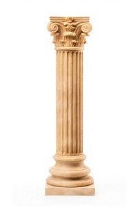 Greek pillar sculpture architecture column white background.