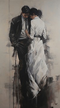 Couple painting fashion kissing.