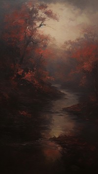 River painting nature tranquility.