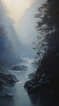 River landscape outdoors painting.