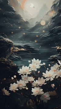 Aesthetic painting nature flower.