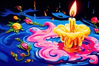 A candle painting yellow purple.