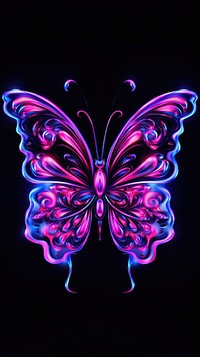 Butterfly neon light wallpaper pattern purple art.