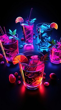 Cocktails neon light wallpaper drink glass refreshment.