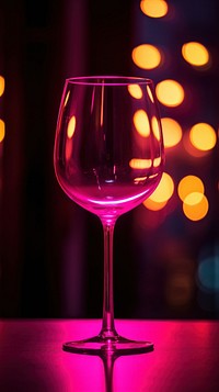 Wine glass neon light drink pink.
