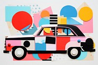 Cut paper collage with car painting vehicle shape.