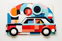 Cut paper collage with car painting vehicle art.