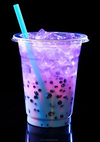 Neon bubble milktea violet drink refreshment.