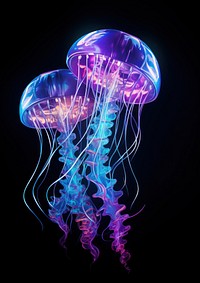 Neon baby jellyfish invertebrate translucent transparent.