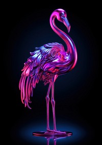 Neon flamingo standing animal bird reflection.