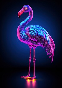 Neon flamingo standing animal bird illuminated.