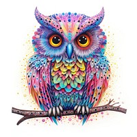 Owl crayon dot art drawing animal sketch.