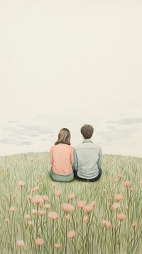 Couple love sitting in the meadow outdoors nature flower.