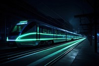 Night train in urban vehicle light green.