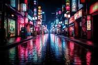 Night street in tokyo architecture metropolis nightlife.