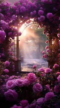 Pink romantics rose garden architecture photography outdoors.