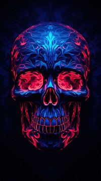 Skull neon light wallpaper illuminated creativity tomography.