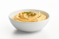 Hummus food bowl white background.