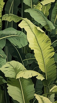 Wood block print illustration of Banana leaf outdoors nature banana.