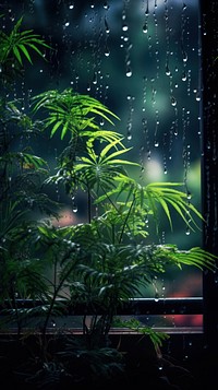 A rain scene with plant nature night glass.