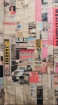 Wallpaper ephemera pale road newspaper collage poster.