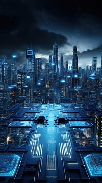 Dark blue futuristic Background Wallpaper architecture metropolis cityscape.