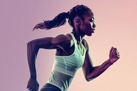 Black female athlete is running dancing adult determination.