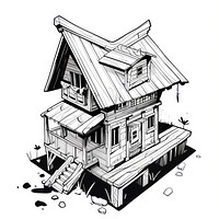 Outline sketching illustration of a House architecture building cartoon.