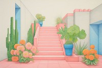 Garden architecture staircase painting.