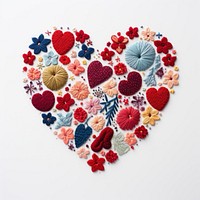 Heart shape embroidery pattern white background.