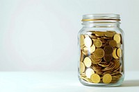 Gold coins jar investment container.