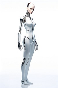 Retro female robot adult human white background.
