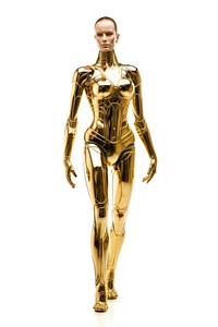 Retro female robot adult human gold.
