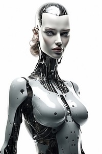 Retro female robot adult human face.