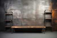 Metal background architecture furniture shelf.