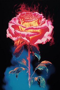 Rose on fire flower plant art.