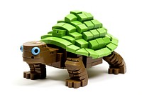 Turtle bricks toy green white background representation.