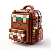 School bag bricks toy white background suitcase backpack.