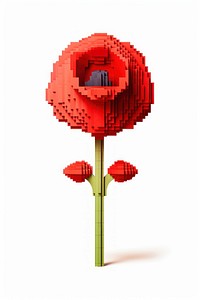3D pixel art poppy flower plant rose.