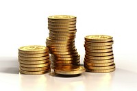 Coins stack money gold white background.
