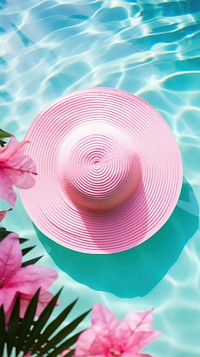 Pink tropical hat summer floating outdoors.