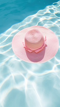 Pink tropical hat floating summer day.