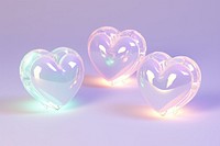 Pastel 3d heart aesthetic holographic light illuminated translucent.