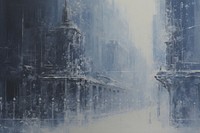 Acrylic paint of winter city street architecture backgrounds reflection.