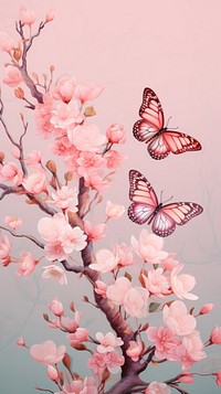Pink giltter butterflys blossom flower plant.