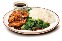 Stir-fried turkey with rice and spinach on a plate vegetable meal food.