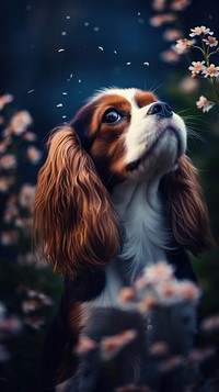 Cavalier King Charles Spaniel spaniel flower animal.