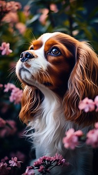 Cavalier King Charles Spaniel spaniel flower animal.