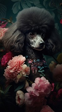 Poodle flower portrait animal.