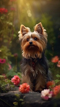 Yorkshire Terrier terrier flower outdoors.